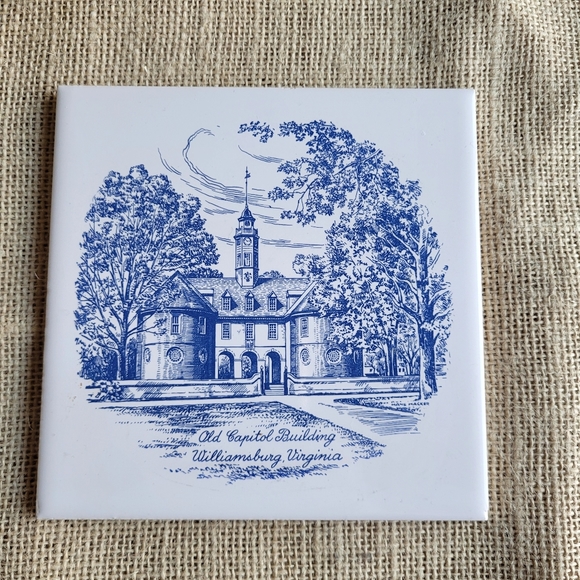 Vintage Souvenir Tile Trivet Old Capital Building Williamsburg VA  6 X 6… - Picture 1 of 8
